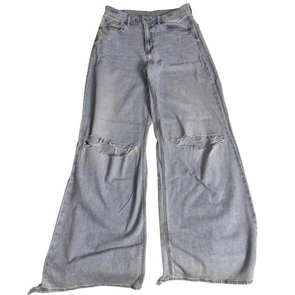American Eagle Outfitters Denim - American Eagle Super High Rise Ultra Wide Leg Distressed Light Wash Jeans 6 Long